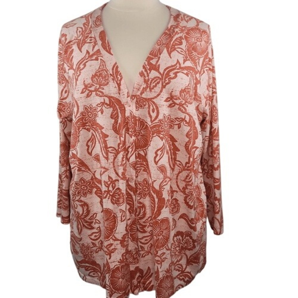 Any Body‎ Orange Floral V-Neck Cozy Cardigan
